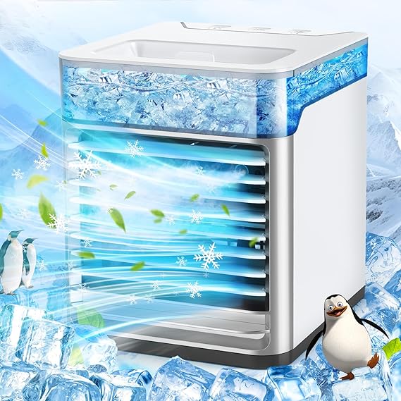 Portable Air Conditioners, 2 Ice Fog Refrigeration Evaporative Air Cooler, Personal Cordless Mini Air Cooler with 3 Wind Speeds & 8 Circulating Lights Desktop Cooling Fan for Home, Kitchen Room Camping Office